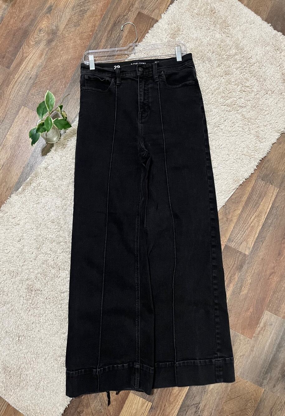J.crew Size 29 Black High-Rise Pintuck Seam Wide Leg Denim Trousers
